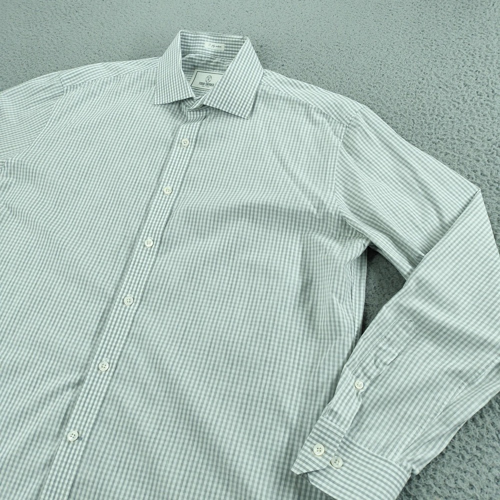 Todd Snyder Dress Shirt Mens 17 34/35 Gray Gingham Cotton Button Up Long Sleeve